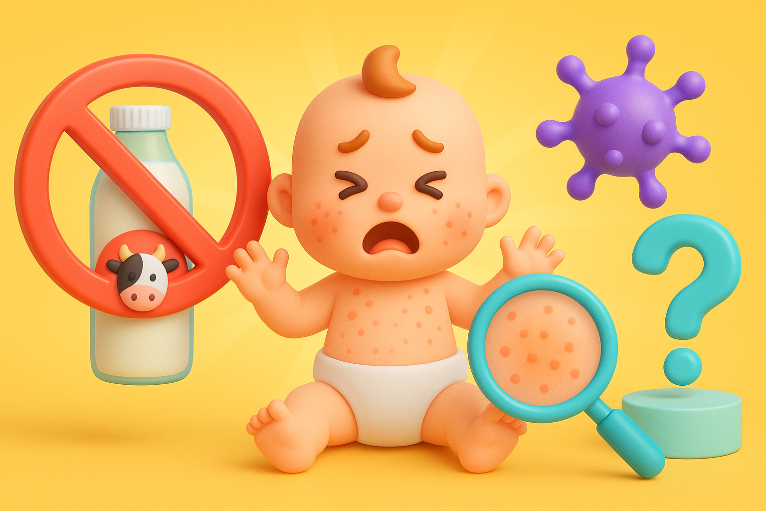 Trẻ nhỏ bị dị ứng đạm sữa bò với mề đay trên da